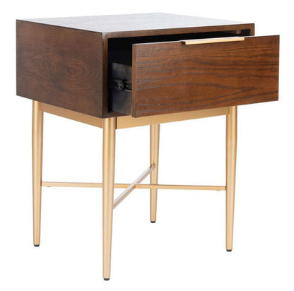Safavieh - Pierre One Drawer Nightstand - Walnut - Gold - NST6400A veiw 3