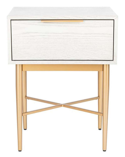 Safavieh - Pierre One Drawer Nightstand - White Washed - Gold - NST6400B veiw 1