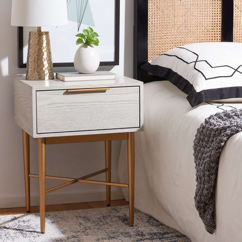 Safavieh - Pierre One Drawer Nightstand - White Washed - Gold - NST6400B veiw 2