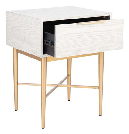 Safavieh - Pierre One Drawer Nightstand - White Washed - Gold - NST6400B veiw 3