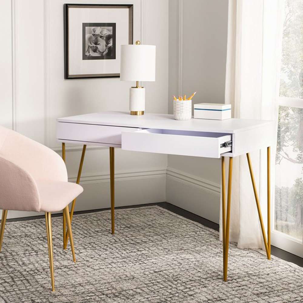 Safavieh - Pine Two Drawer Desk - White - Gold - FOX2238C veiw 3