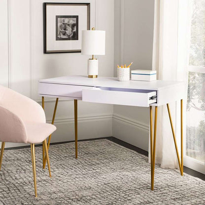 Safavieh - Pine Two Drawer Desk - White - Gold - FOX2238C veiw 3