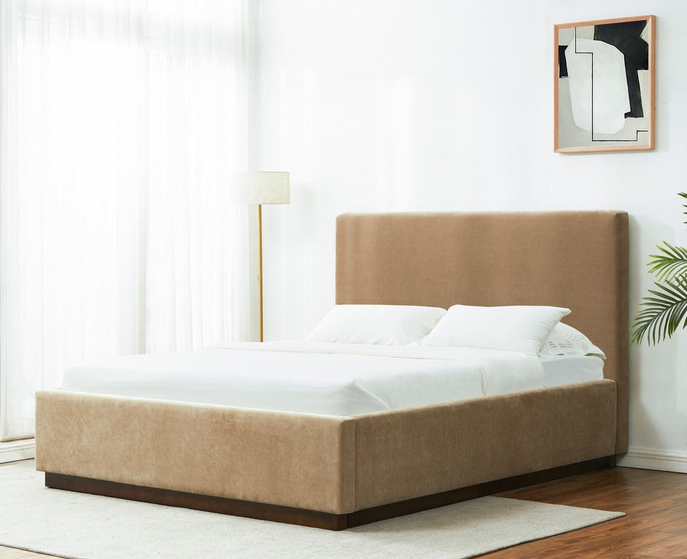 Safavieh - Pippin Velvet Queen Bed / Light Brown / Walnut - SFV5063B-Q-2BX view 2