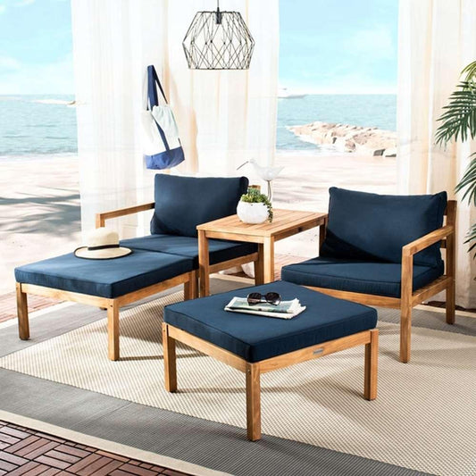 Safavieh - Pratia 5Pc Outdoor Set - Natural - Navy - PAT6759B veiw 2