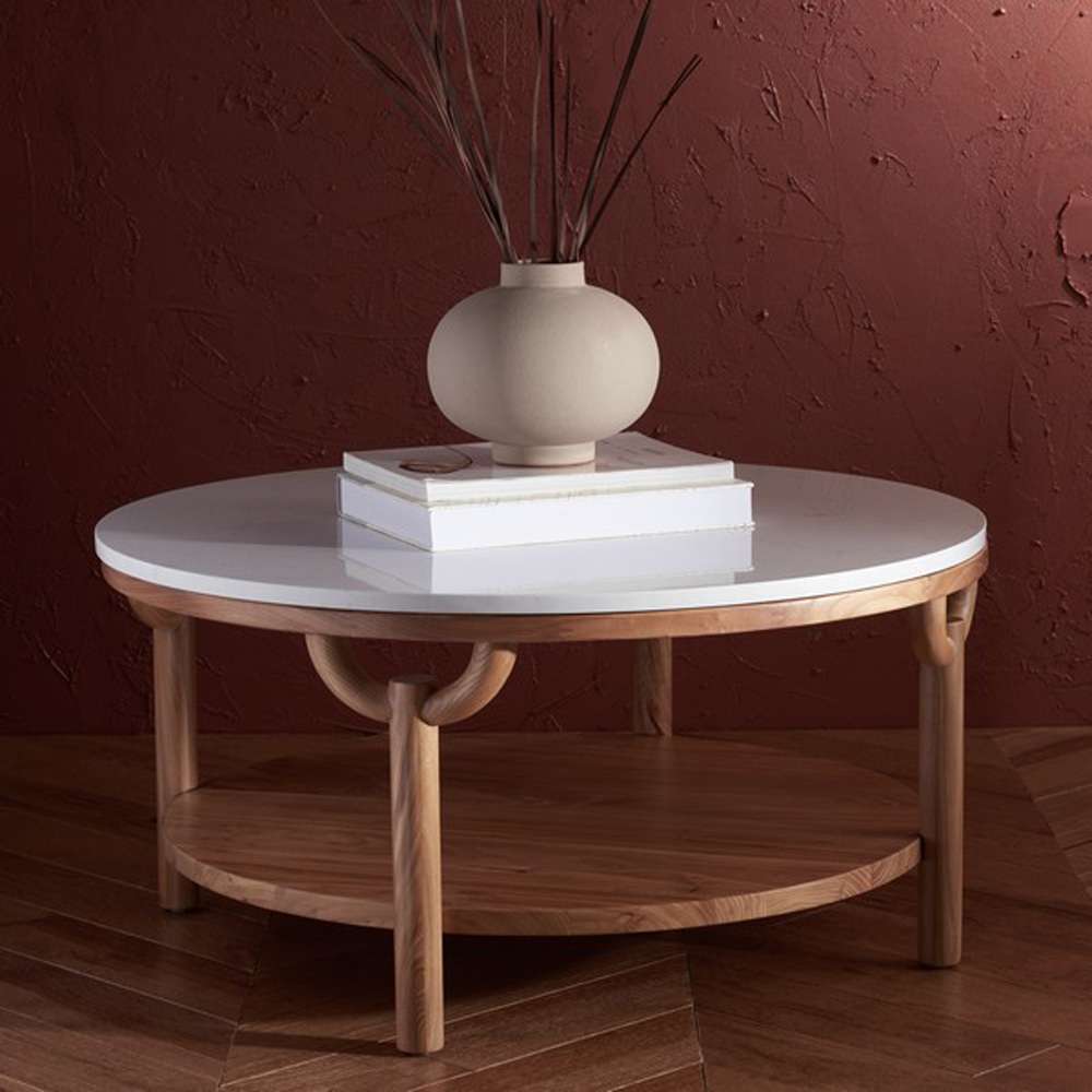 Safavieh - Couture - Puck Marble Top Coffee Table - Natural - White - SFV2305A veiw 3