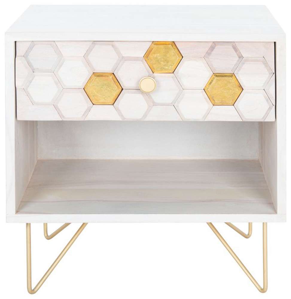 Safavieh - Raveena Nightstand - White Washed - Brass - NST9002C veiw 1