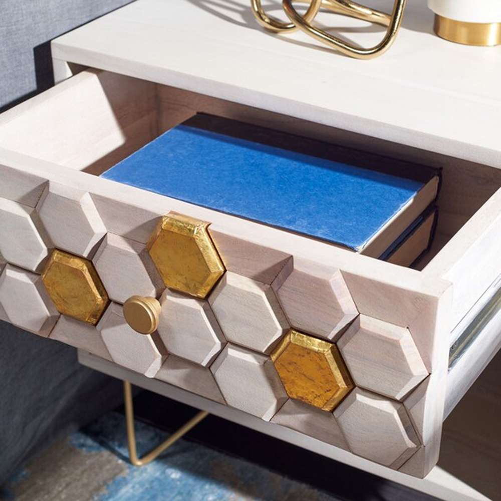 Safavieh - Raveena Nightstand - White Washed - Brass - NST9002C veiw 2