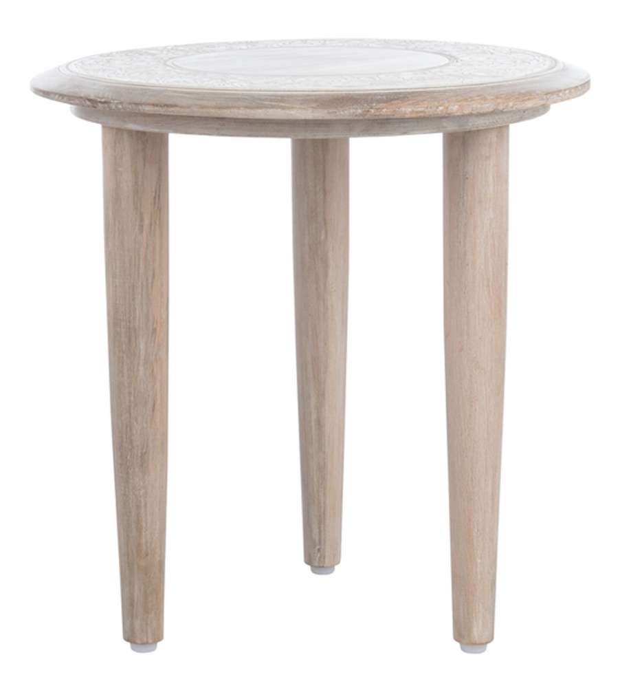 Safavieh - Rehnuma Carved Side Table - White Washed - ACC5300A veiw 1