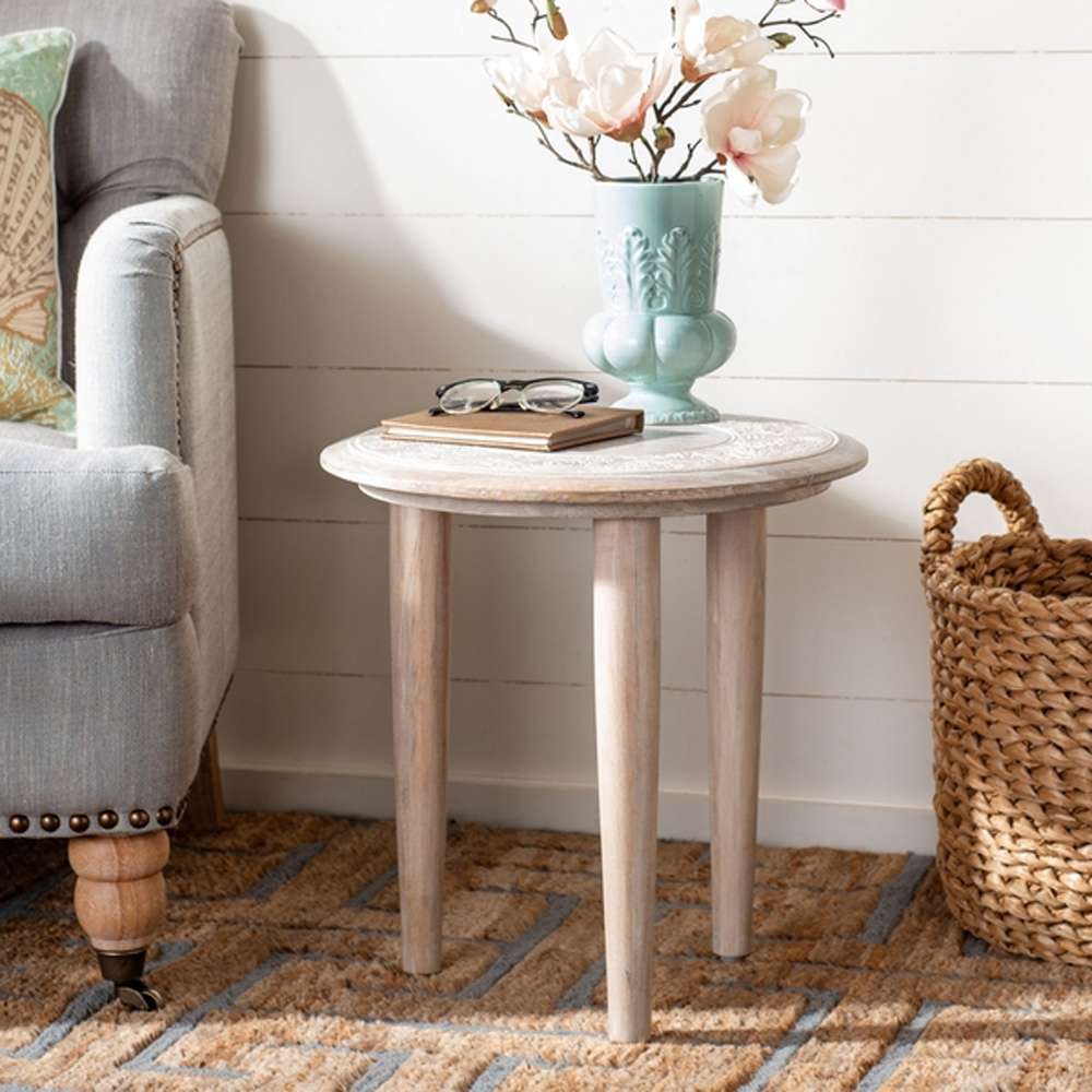 Safavieh - Rehnuma Carved Side Table - White Washed - ACC5300A veiw 3