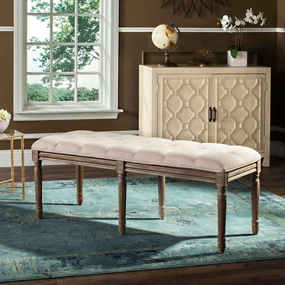 Safavieh - Rocha Tufted Traditional Bench - Beige - Rustic Oak - FOX6231A veiw 2