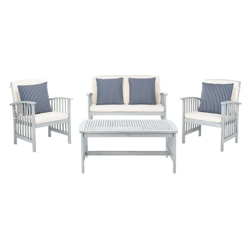 Safavieh - Rocklin 4 Pc Outdoor Set - Grey - Bge + Thn Stp P - PAT7007H veiw 1