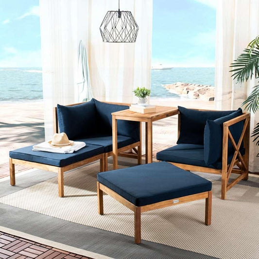 Safavieh - Ronson 5 Pc Sectional Set - Natural - Navy - PAT6762B veiw 2