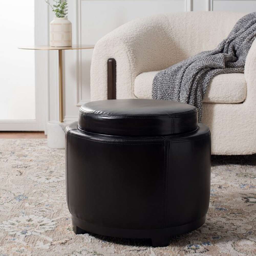 Safavieh - Round Storage Ottoman - Black - HUD4045B veiw 2
