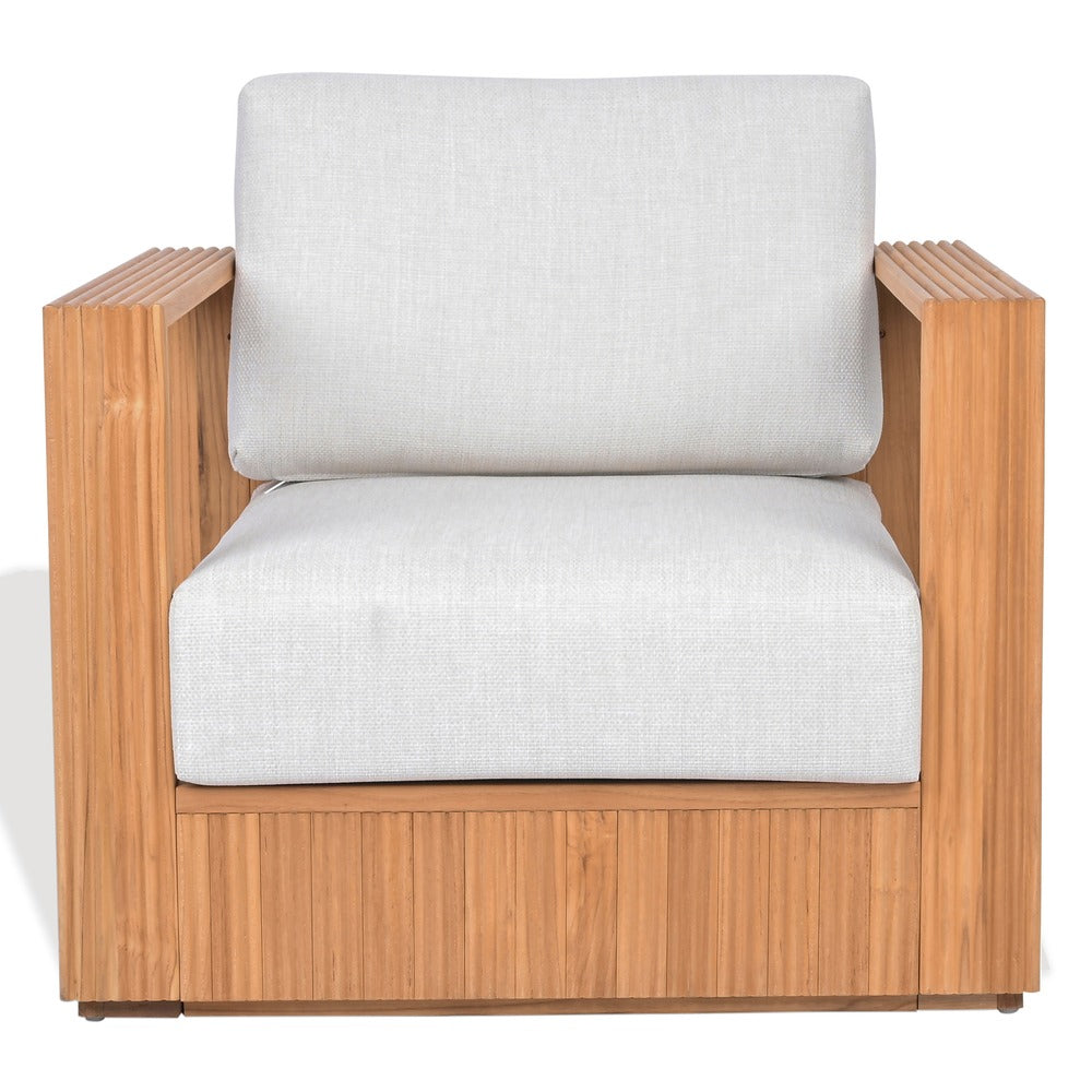 Safavieh - Saint Lucia Reeded Brazilian Teak Wood Patio Chair / Natural Teak / White - CPT1072A view 1