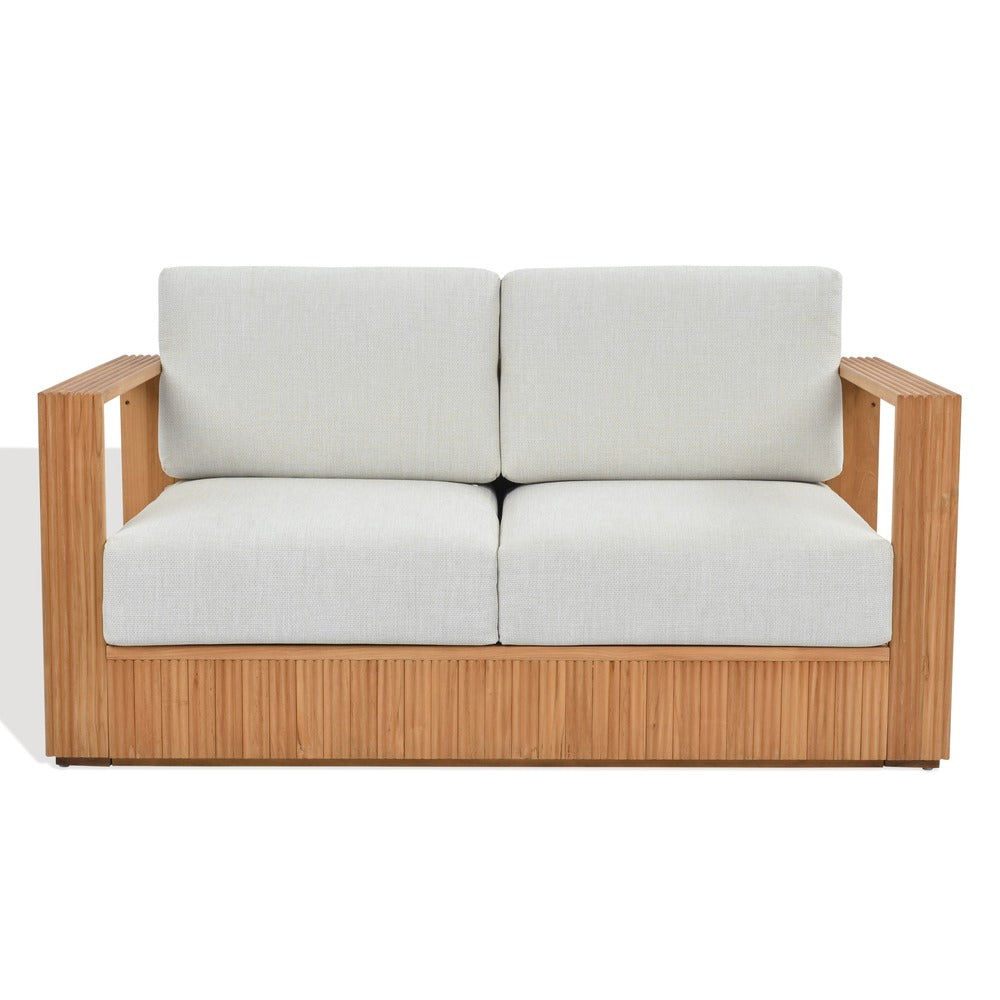 Safavieh - Saint Lucia Reeded Brazilian Teak Wood Patio Loveseat / Natural Teak / White - CPT1073A view 1