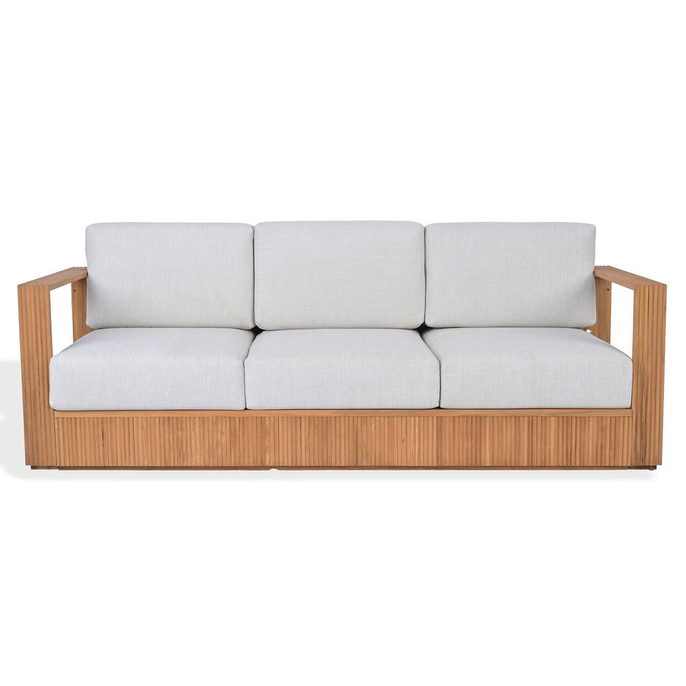 Safavieh - Saint Lucia Reeded Brazilian Teak Wood Patio Sofa / Natural Teak / White - CPT1074A view 1