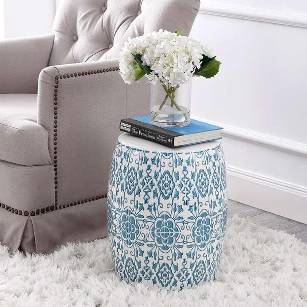 Safavieh - Sebryna 17.91in Garden Stool - Blue - White - ACS4592B veiw 1