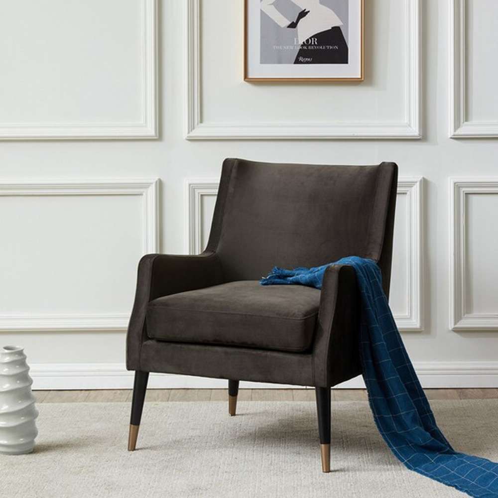 Safavieh - Couture - Sicily Velvet Arm Chair - Shale - Antique Brass - KNT7060A veiw 2