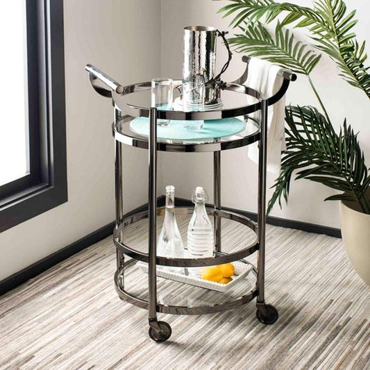 Safavieh - Sienna 2 Tier Round Bar Cart - Black Nickel - Glass - BCT8001A veiw 2