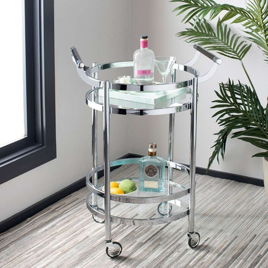 Safavieh - Sienna 2 Tier Round Bar Cart - Chrome - Glass - BCT8001C veiw 2
