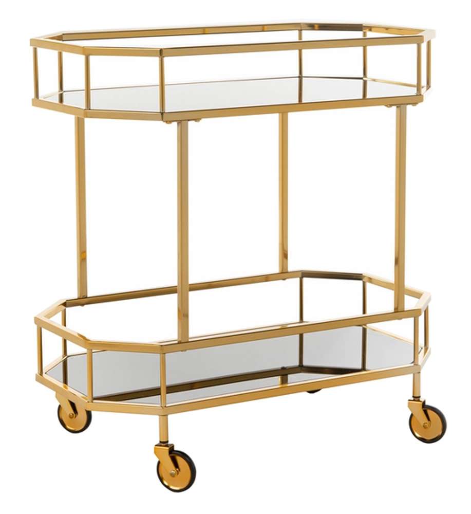 Safavieh - Silva 2 Tier Octagon Bar Cart - Brass - Black - BCT8004C veiw 3