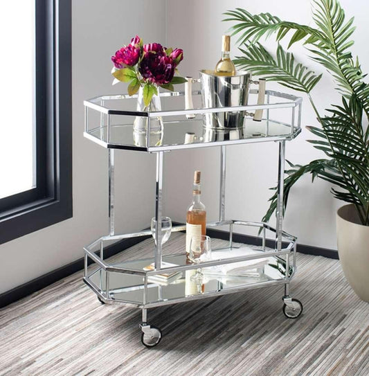 Safavieh - Silva 2 Tier Octagon Bar Cart - Chrome - Mirror - BCT8004B veiw 2