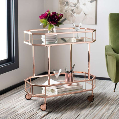 Safavieh - Silva 2 Tier Octagon Bar Cart - Rose Gold - Mirror - BCT8004A veiw 2