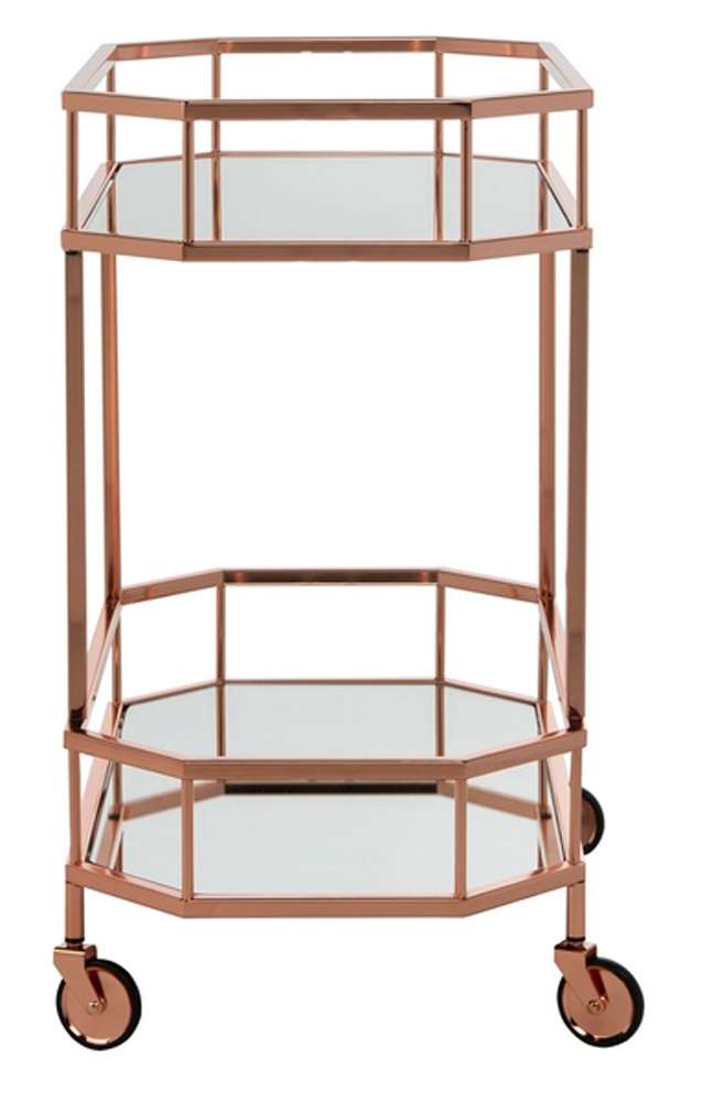 Safavieh - Silva 2 Tier Octagon Bar Cart - Rose Gold - Mirror - BCT8004A veiw 4