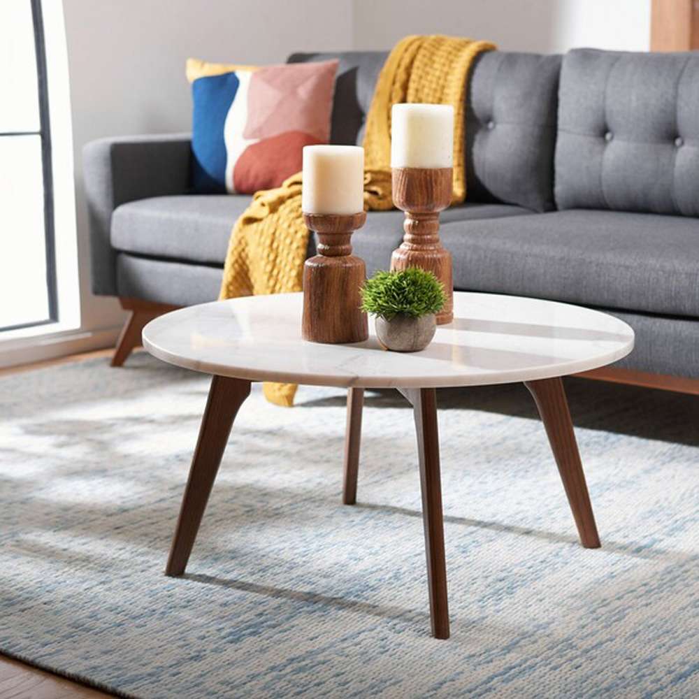 Safavieh - Syrio Round Marble Coffee Table - Marble - Walnut - COF8100A veiw 2