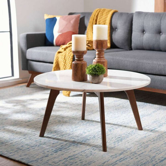 Safavieh - Syrio Round Marble Coffee Table - Marble - Walnut - COF8100A veiw 2