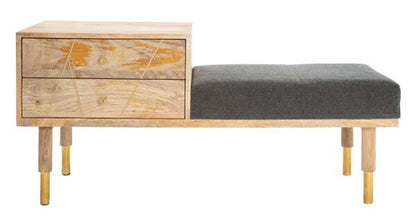 Safavieh - Taft 2Drw Cushion Seated Bench - Natural - Grey - BCH9000A veiw 1