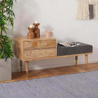 Safavieh - Taft 2Drw Cushion Seated Bench - Natural - Grey - BCH9000A veiw 3