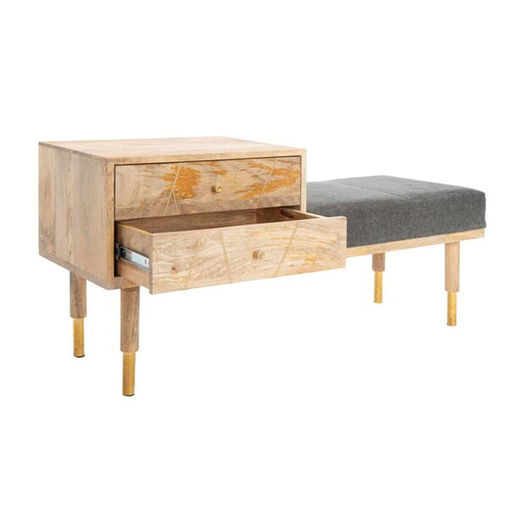 Safavieh - Taft 2Drw Cushion Seated Bench - Natural - Grey - BCH9000A veiw 4