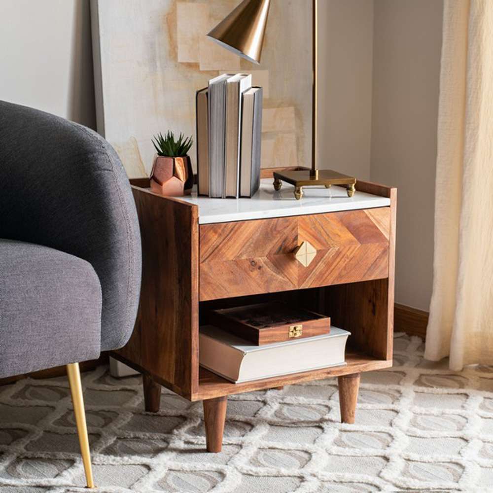 Safavieh - Tahseen Parquet Nightstand - Natural - White - NST9004A view 3