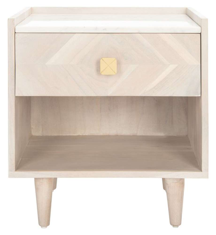 Safavieh - Tahseen Parquet Nightstand - White Washed - Brass - NST9004C view 1