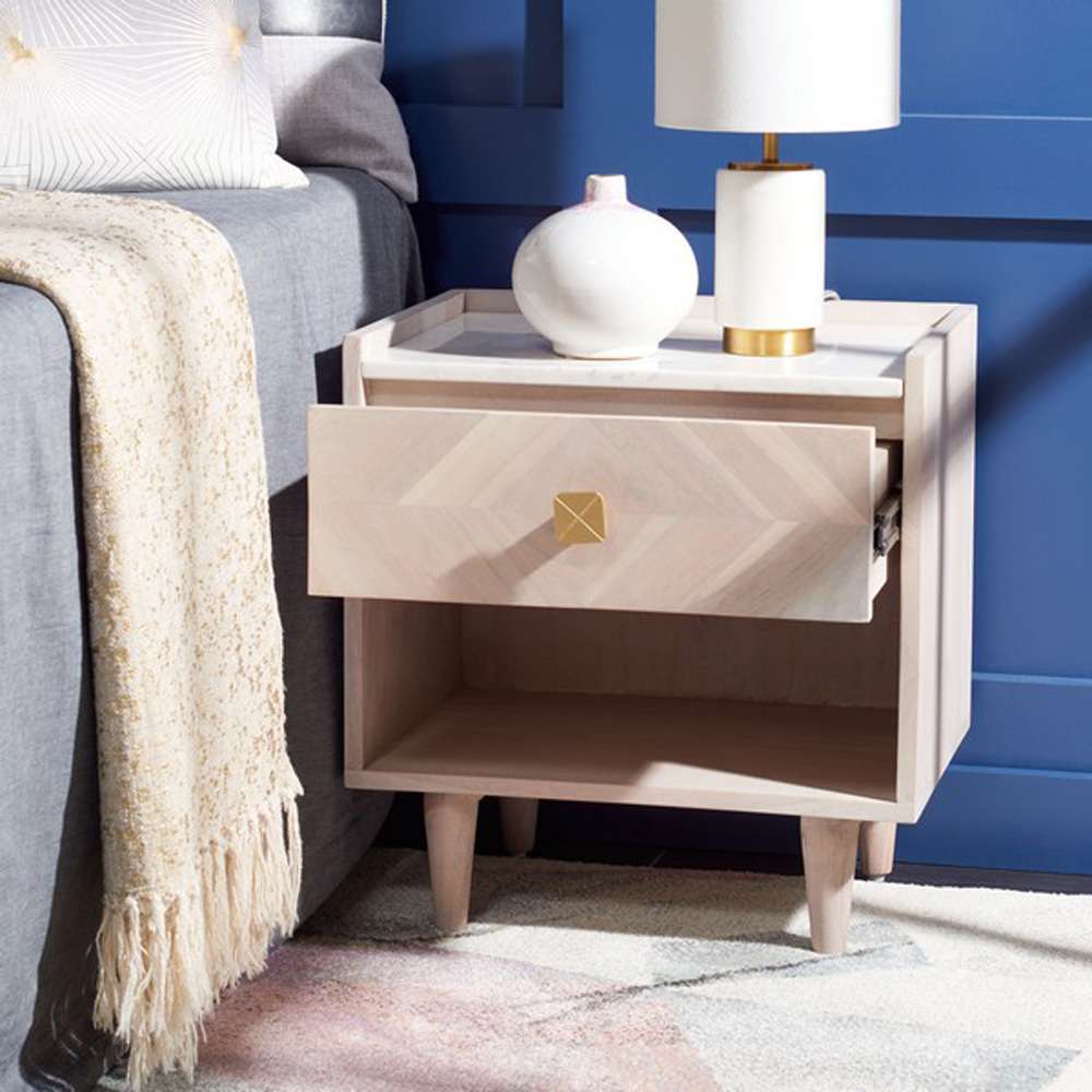 Safavieh - Tahseen Parquet Nightstand - White Washed - Brass - NST9004C view 3