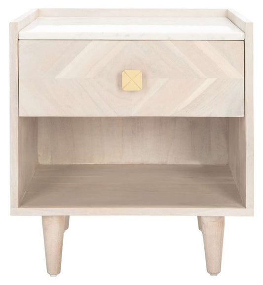 Safavieh - Tahseen Parquet Nightstand - White Washed - Brass - NST9004C veiw 1
