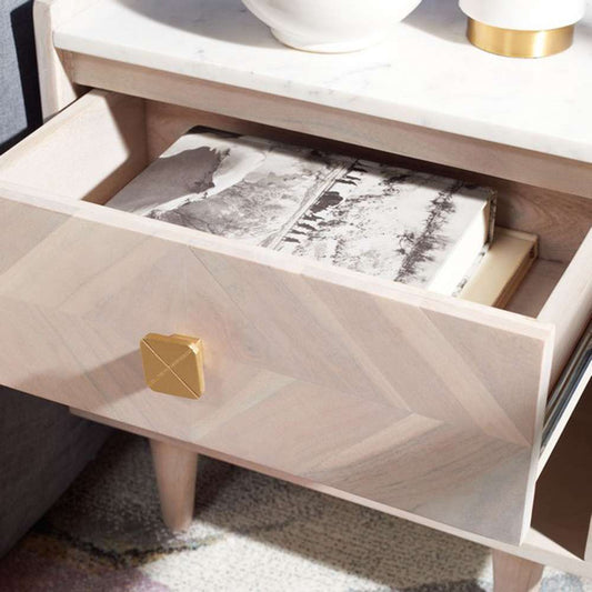 Safavieh - Tahseen Parquet Nightstand - White Washed - Brass - NST9004C veiw 2