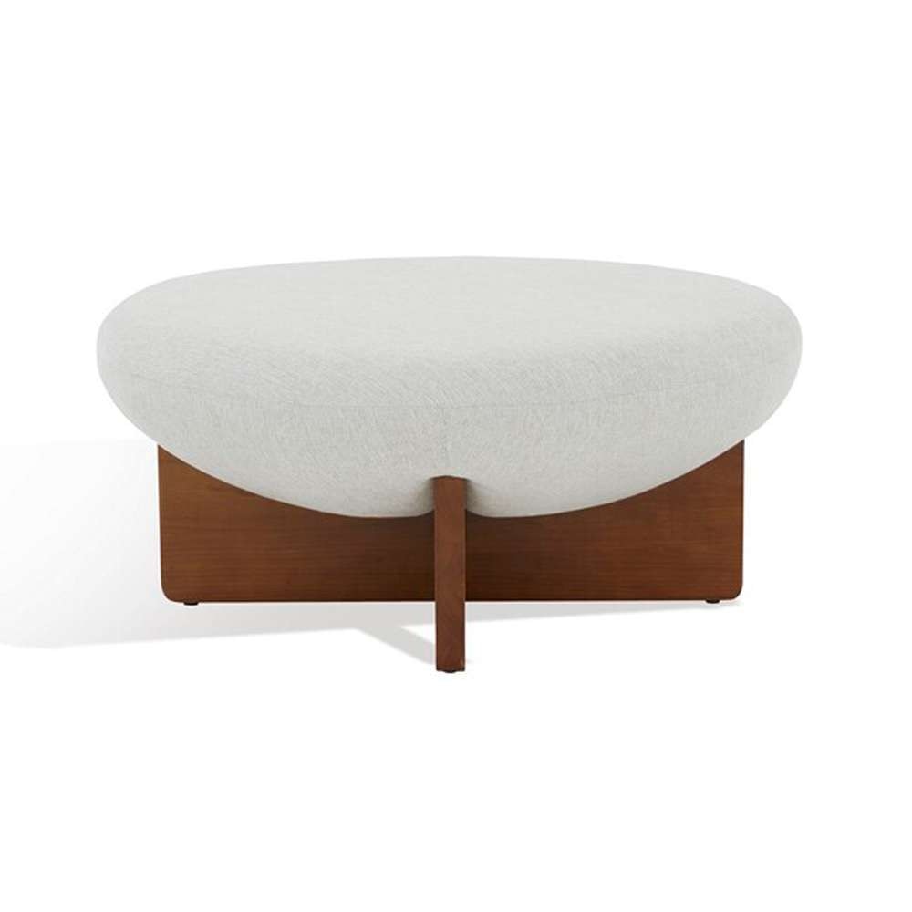 Safavieh - Couture - Tailor Round Linen Ottoman - Taupe - Brown - SFV5052A veiw 2