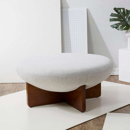 Safavieh - Couture - Tailor Round Linen Ottoman - Taupe - Brown - SFV5052A veiw 3