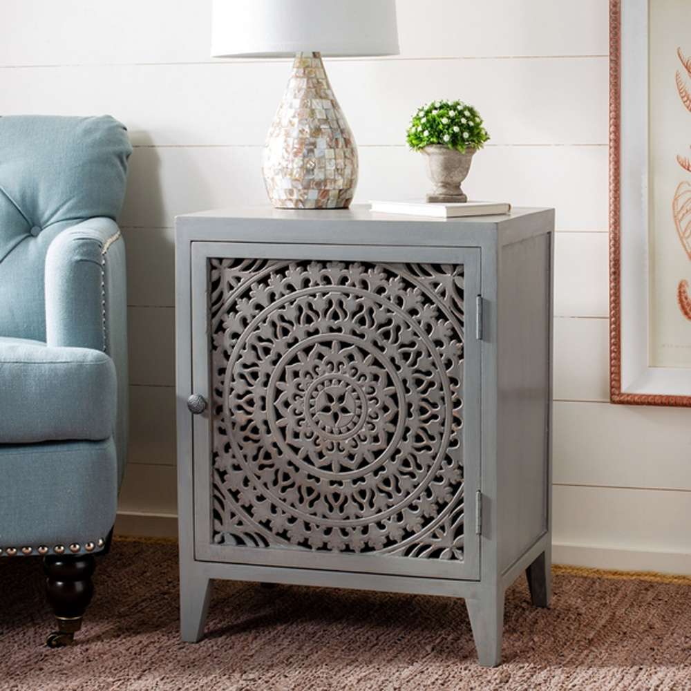Safavieh - Thea 1 Door Carved Nightstand - Grey Walnut - NST5300B veiw 2