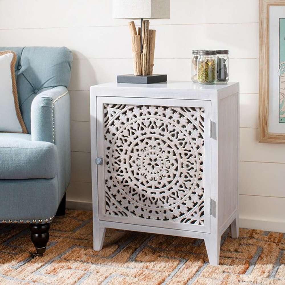Safavieh - Thea 1 Door Carved Nightstand - White Washed - NST5300C veiw 2