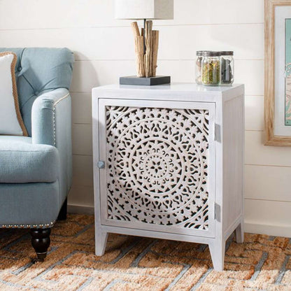Safavieh - Thea 1 Door Carved Nightstand - White Washed - NST5300C veiw 2