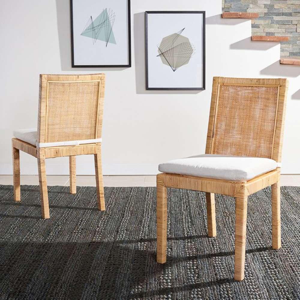 Safavieh - Tojo Cane Dining Chair W/ Cush - White - Natural  (Set of 2) - DCH6502A-SET2 veiw 2