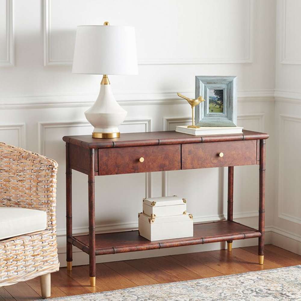 Safavieh - Tudor 2 Drw 1 Shlf Console Table - Dark Brown - Gold - CNS6600A veiw 2