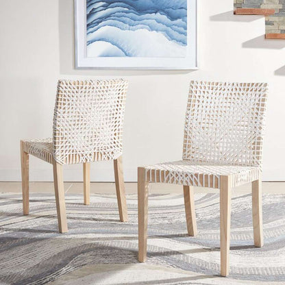 Safavieh - Tyria Leather Dining Chair - White - Natural  (Set of 2) - DCH1203A-SET2 veiw 2