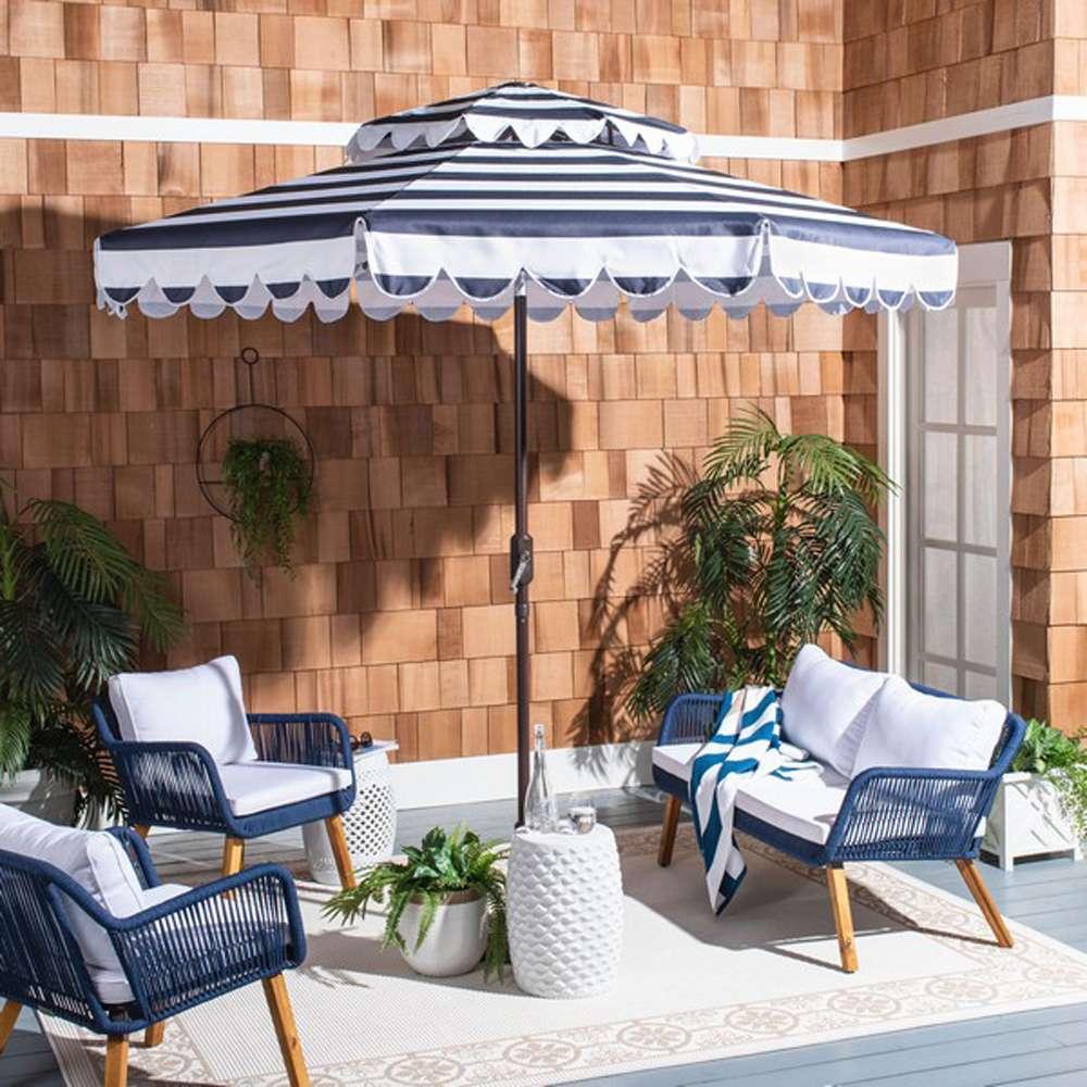 Safavieh - Vienna 9Ft Double Top Umbrella - Navy - White - PAT8211C veiw 2