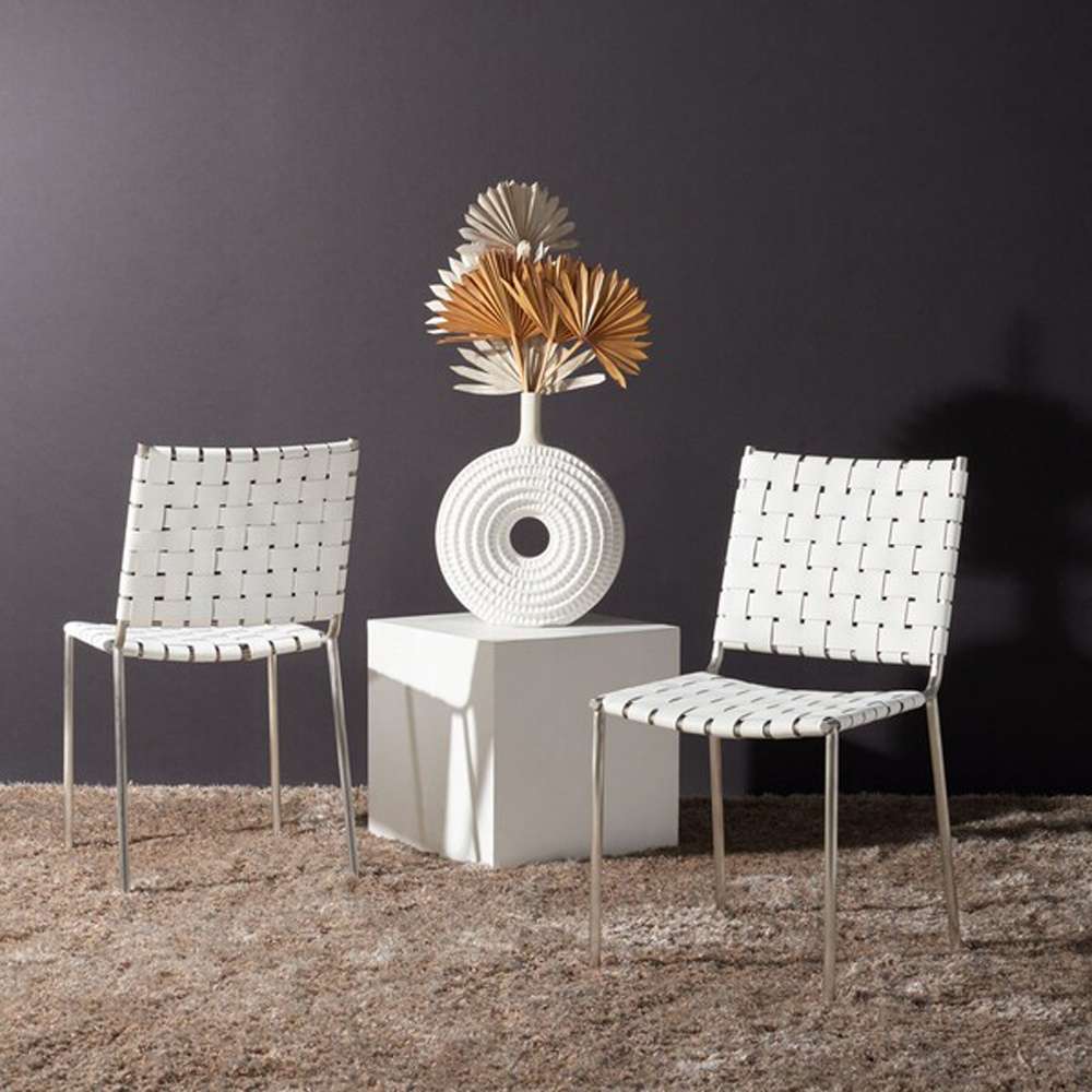 Safavieh - Wesson Woven Dining Chair - White - Silver  (Set of 2) - DCH3005C-SET2 veiw 2