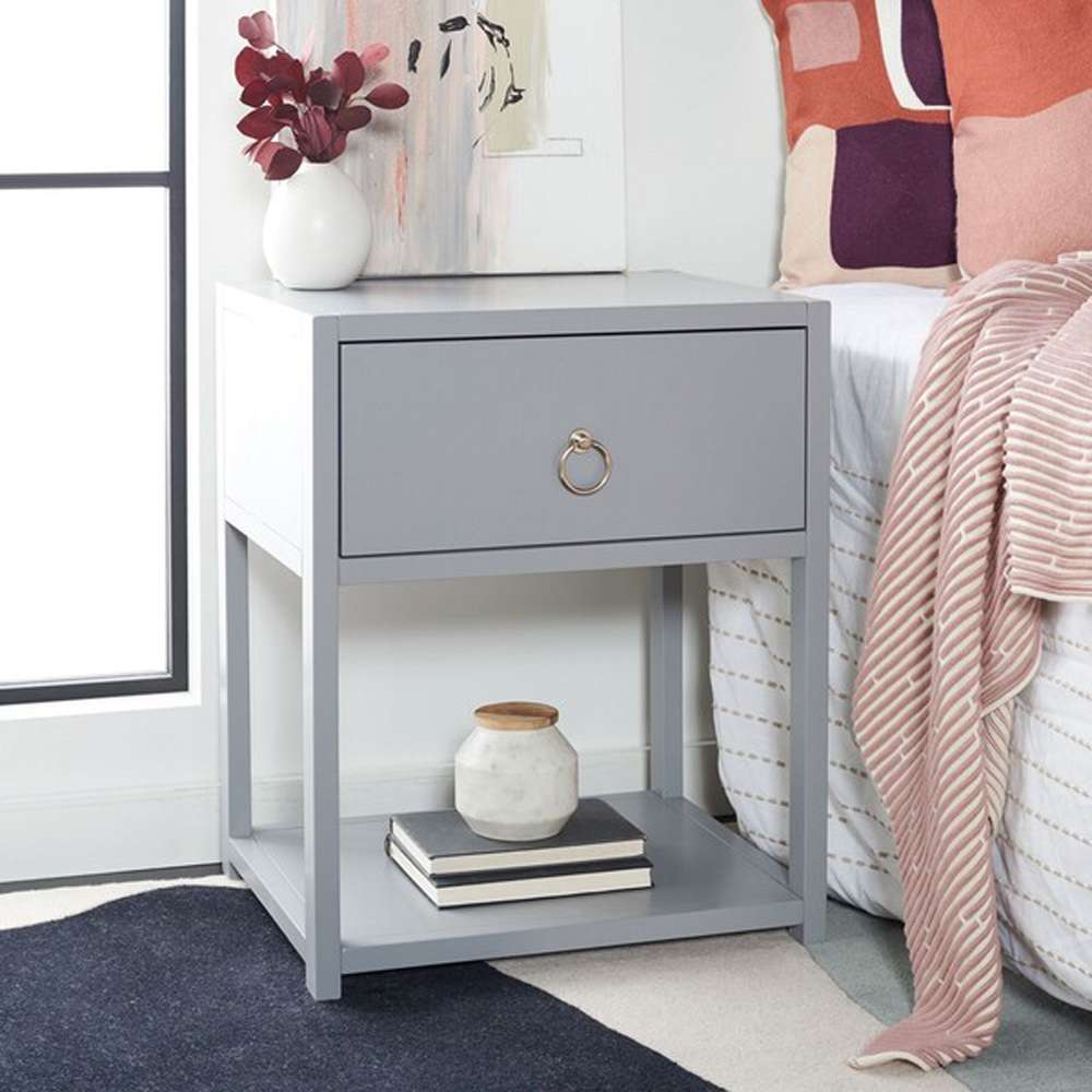 Safavieh - Yudi 1 Drw 1 Shelf Nightstand - Grey - NST9201D veiw 3
