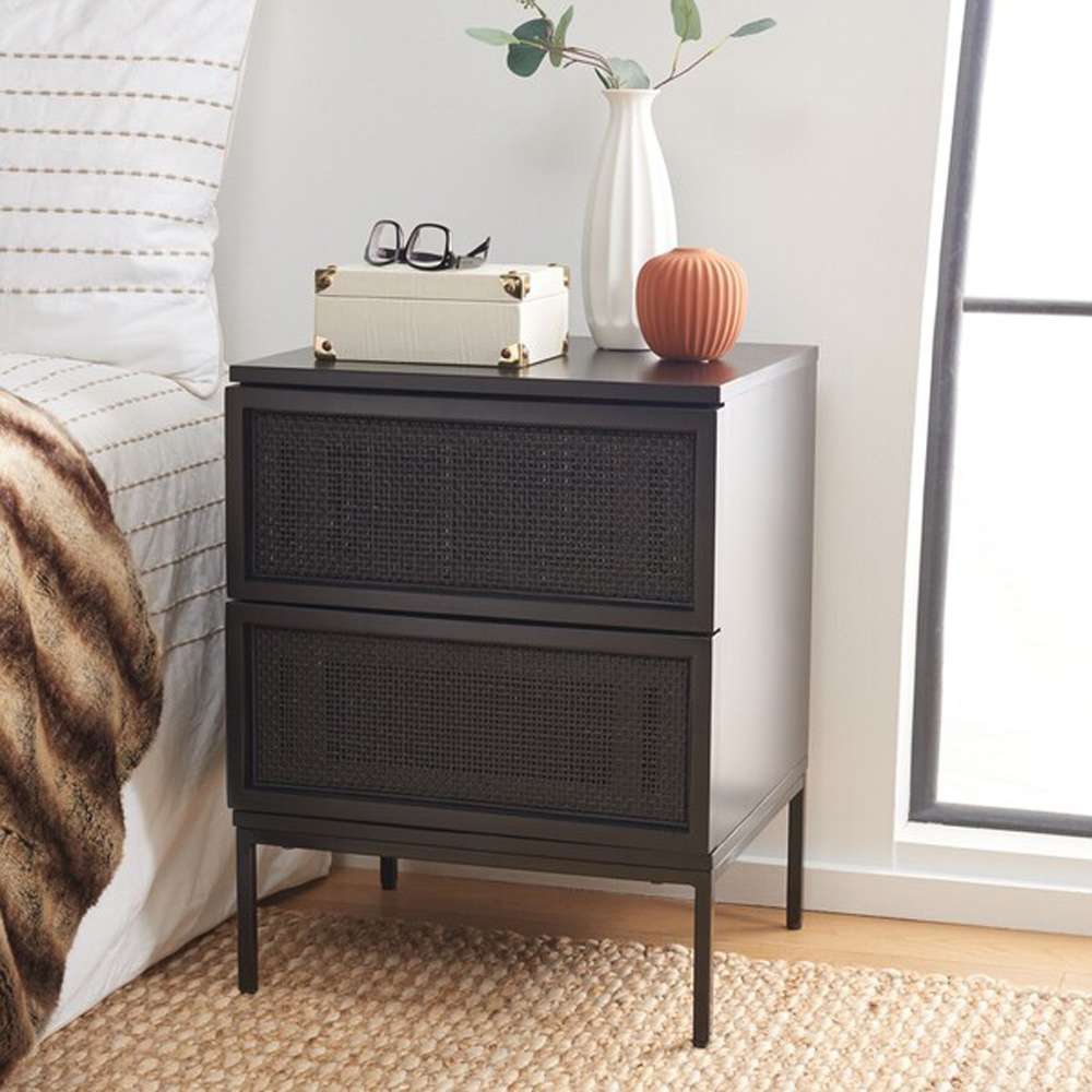 Safavieh - Zadie 2 Drw Rattan Nightstand - Black - NST5007E view 3